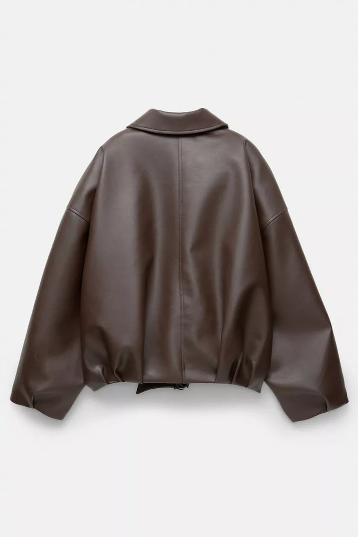 Elara · Veste en cuir marron élégante