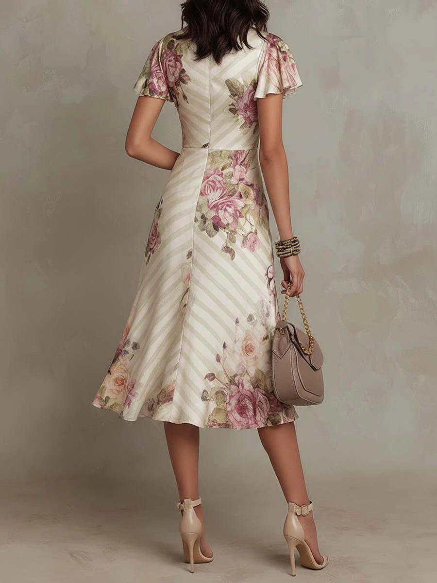 Alba - Robe midi en satin floral élégante rétro