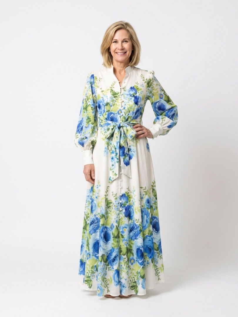 Harper | Robe maxi à manches longues avec boutons et imprimé floral