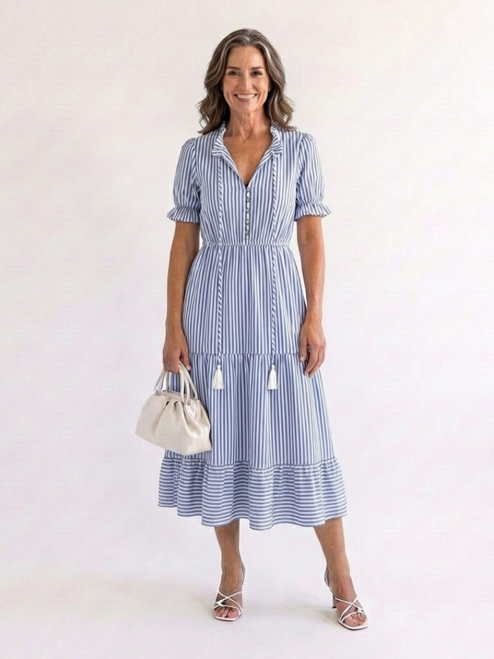 Dakota | Robe midi à manches courtes et rayures