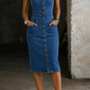 Indira | Robe en denim avec patte de boutonnage