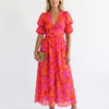 Willow | Robe Midi à Manches Bouffantes et Col V Floral
