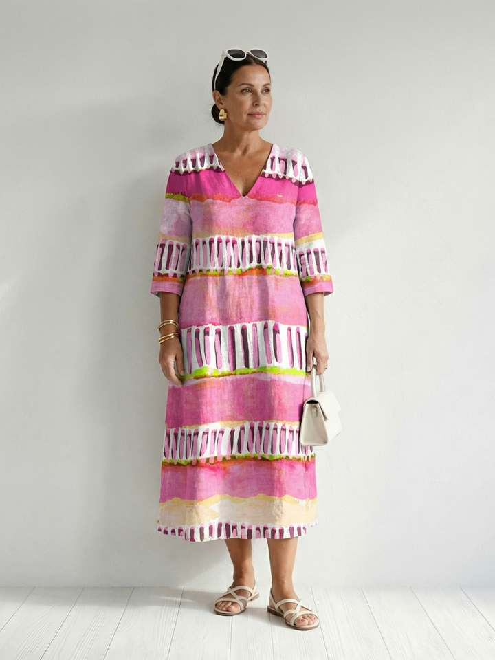 Calla | Robe Midi à Rayures à Motif Facile