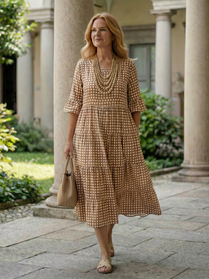 Arlo | Robe Midi à Volants à Pois à Manches Courtes