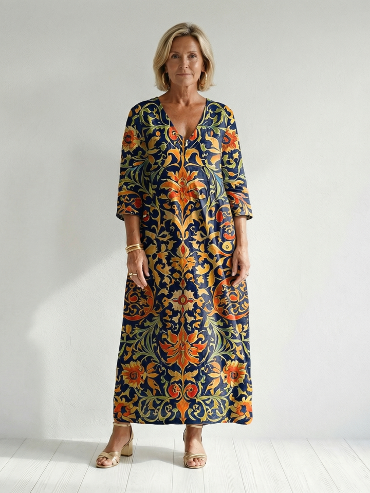 Elise | Robe Midi Florale Ornée
