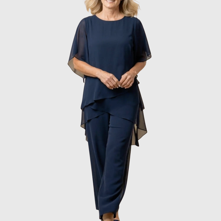 Elara · Ensemble élégant avec pantalon palazzo drapé