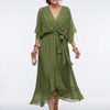 Elysia | Robe Midi Drapée à Taille Liée en V