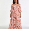 Rosalie | Robe Maxi à Volants Fleurie à Épaules Dégagées