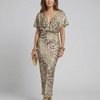 Coralie | Robe Midi à Imprimé Abstrait avec Décolleté en V et Taille Torsadée