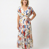 Savannah | Robe Midi Fleurie Plissée à Manches Courtes