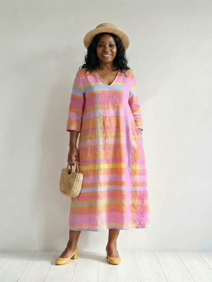 Tessa | Robe Midi Rayée Drapeau Facile