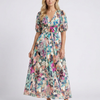 Eulalie | Robe midi à manches courtes et taille froncée en V