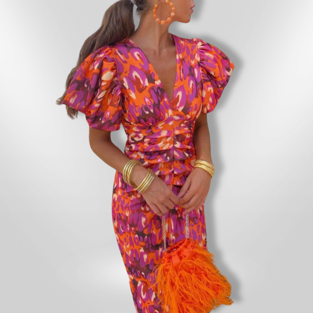 Oranit™ | Robe Colorée avec Manches Plissées