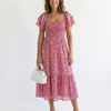 Odette | Robe Midi Smockée à Fleurs à Épaules Dégagées