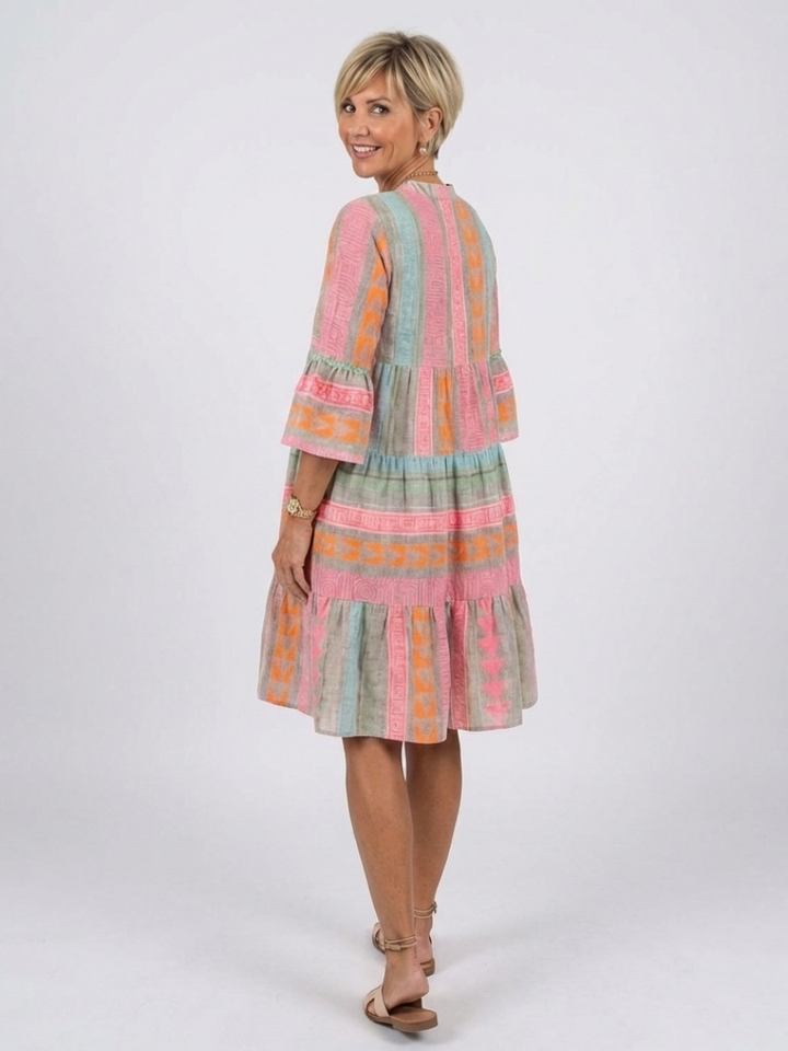 Maelle | Robe à Imprimé Géométrique à Col V, Longueur Genou