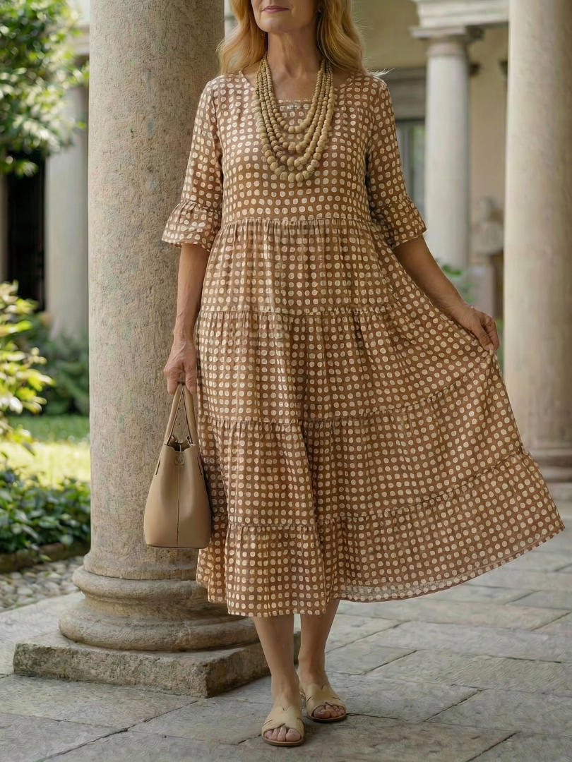 Arlo | Robe Midi à Volants à Pois à Manches Courtes