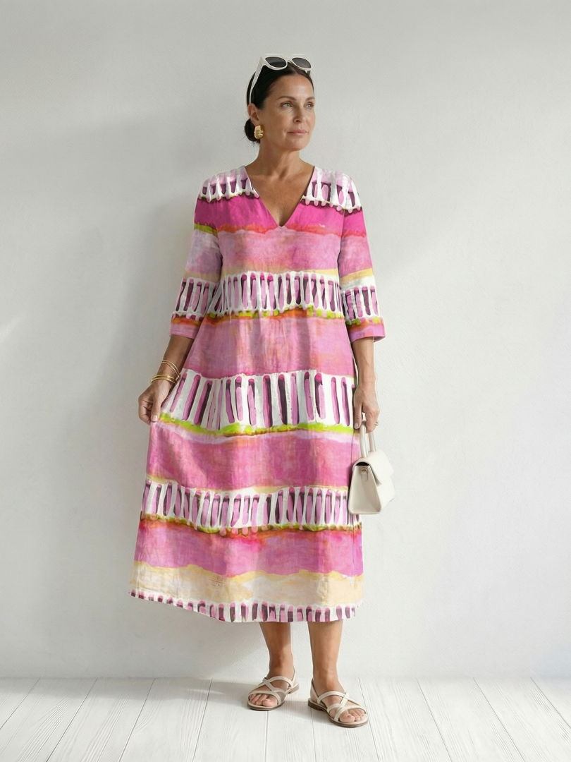 Calla | Robe Midi à Rayures à Motif Facile