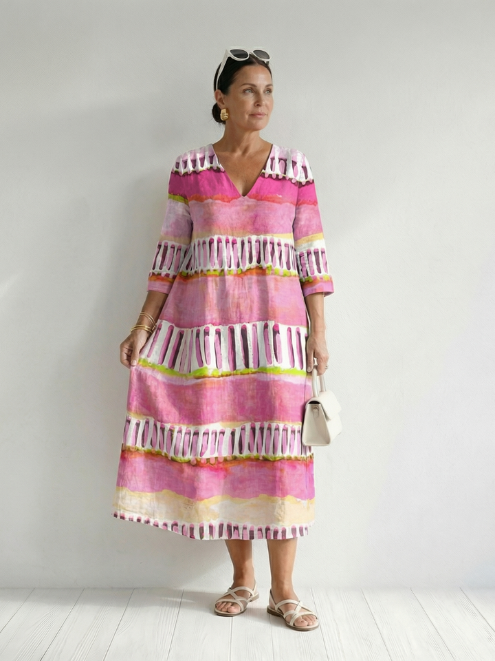 Calla | Robe Midi à Rayures à Motif Facile