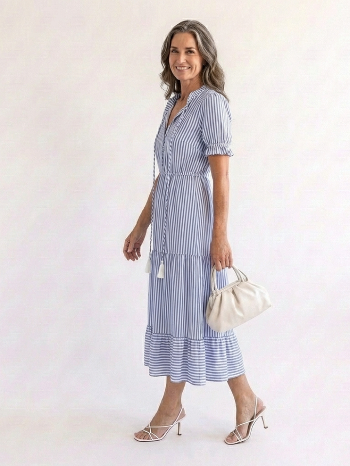 Dakota | Robe midi à manches courtes et rayures
