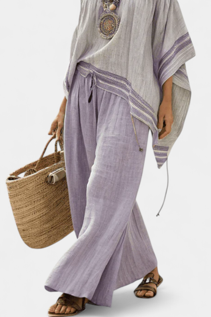 Zandrel | Haut Élégant Off-Shoulder & Pantalon Rayé à Jambes Larges