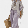 Zandrel | Haut Élégant Off-Shoulder & Pantalon Rayé à Jambes Larges