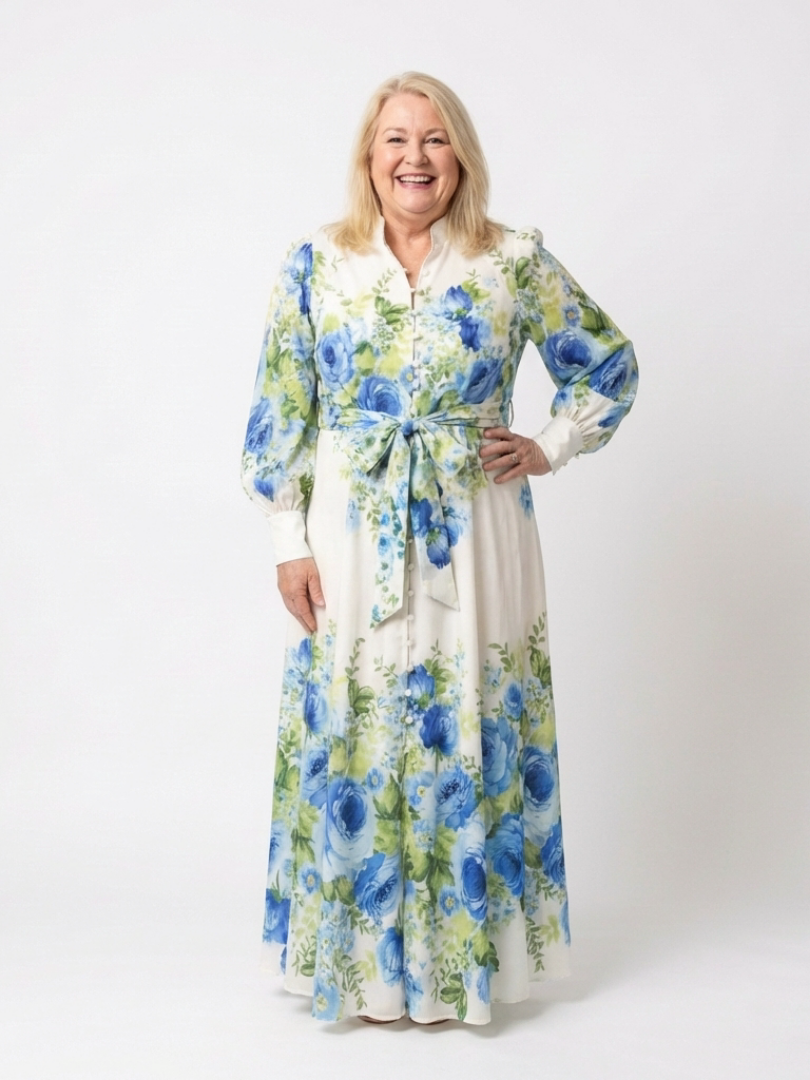 Harper | Robe maxi à manches longues avec boutons et imprimé floral
