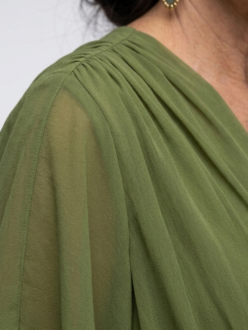 Elysia | Robe Midi Drapée à Taille Liée en V
