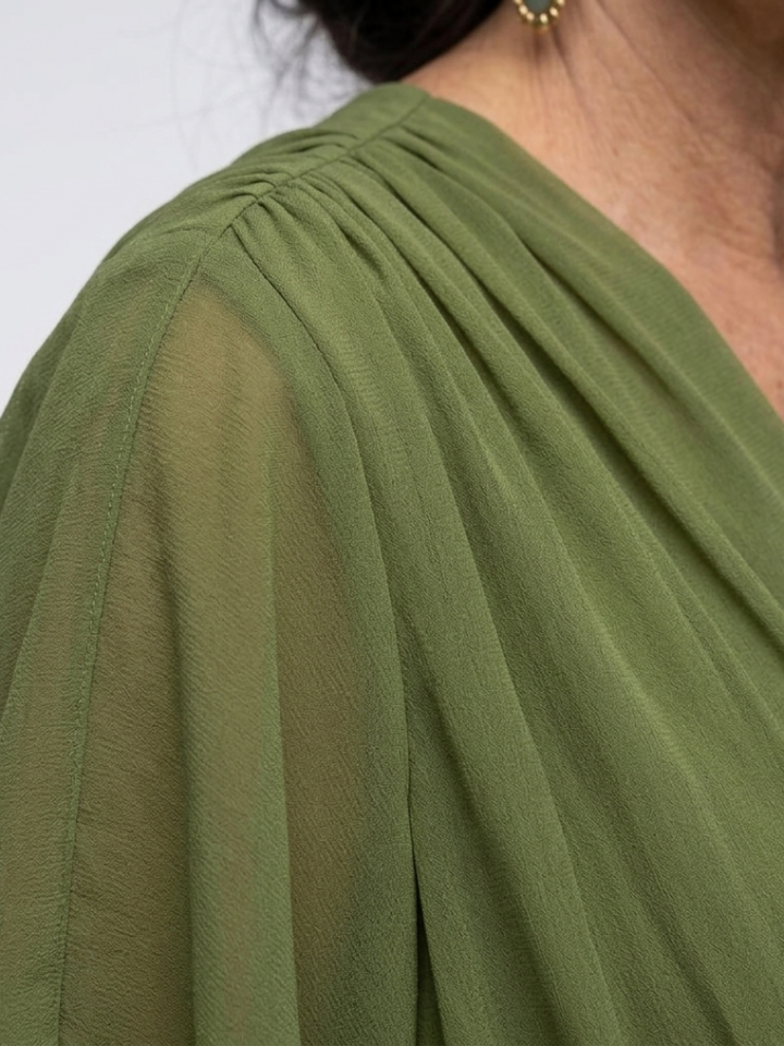 Elysia | Robe Midi Drapée à Taille Liée en V