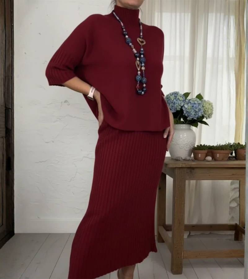 Debora | Ensemble en tricot avec jupe midi côtelée