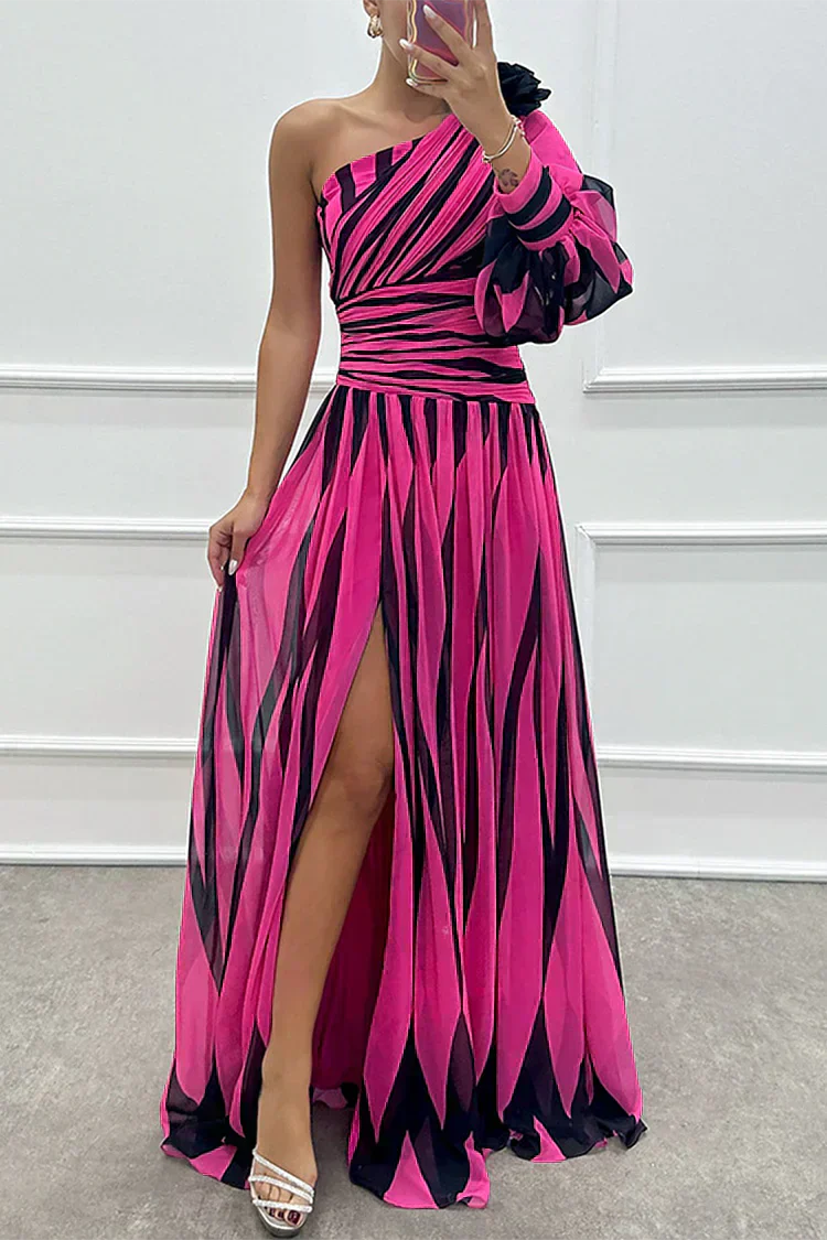 Hazel™ | Robe Maxi Élégante à Rayures avec Épaule Dégagée