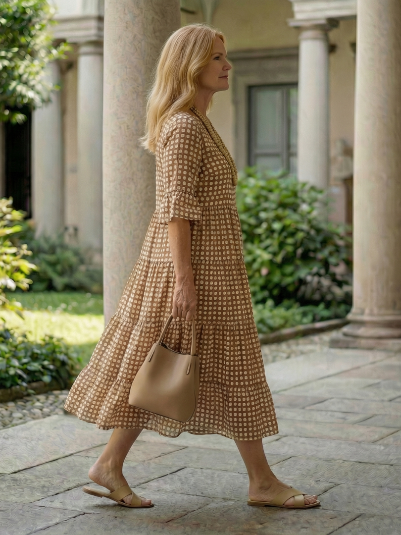 Arlo | Robe Midi à Volants à Pois à Manches Courtes