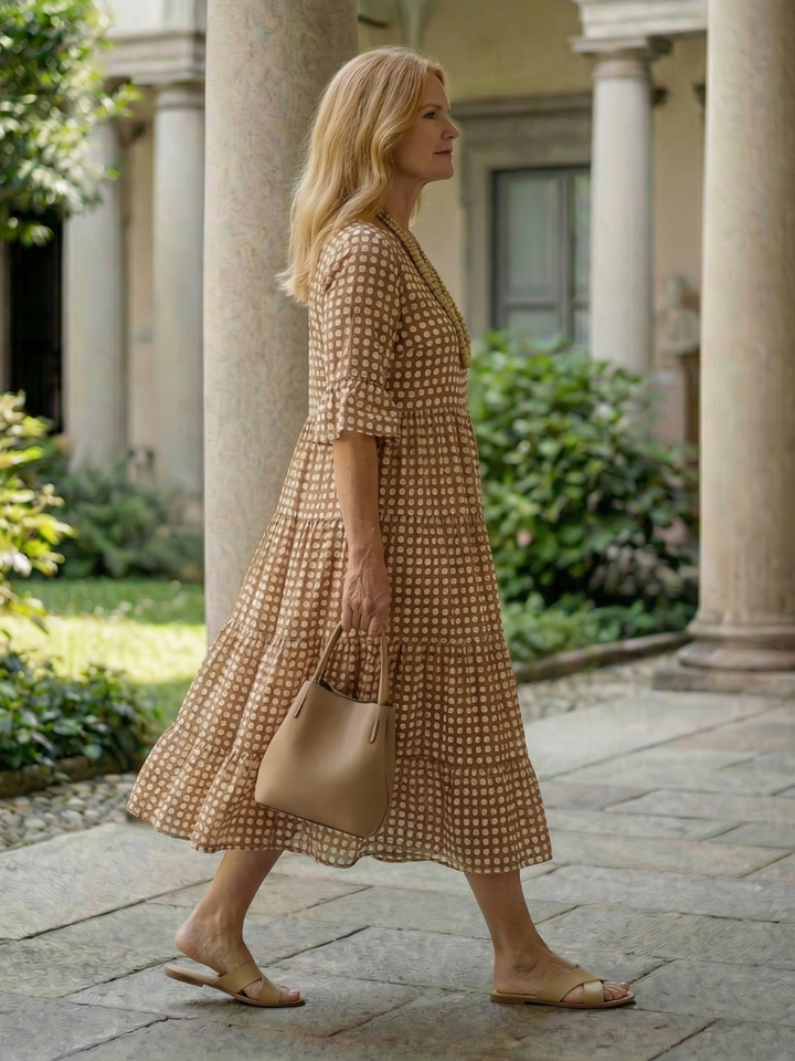 Arlo | Robe Midi à Volants à Pois à Manches Courtes