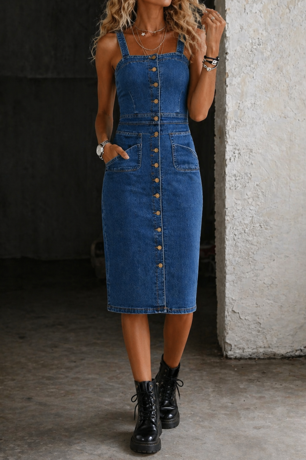 Indira | Robe en denim avec patte de boutonnage