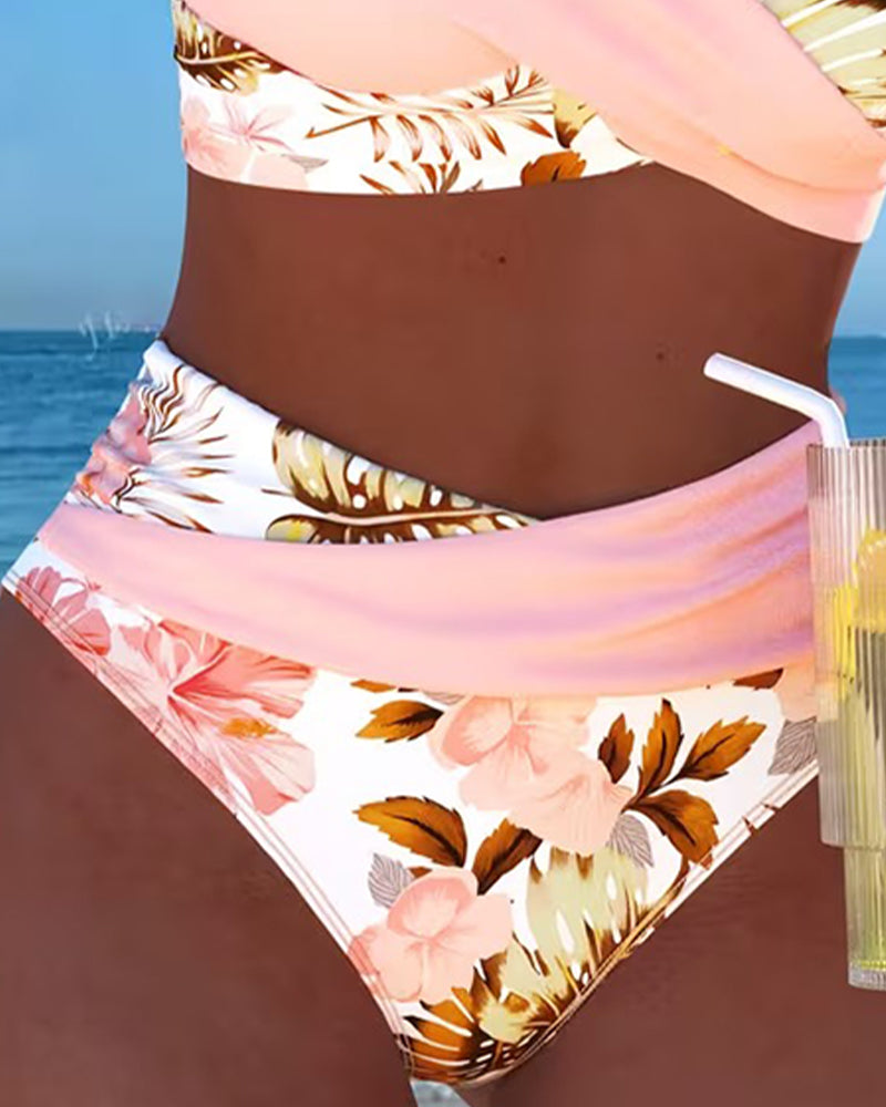 Bikini avec motif floral contrastant et fente