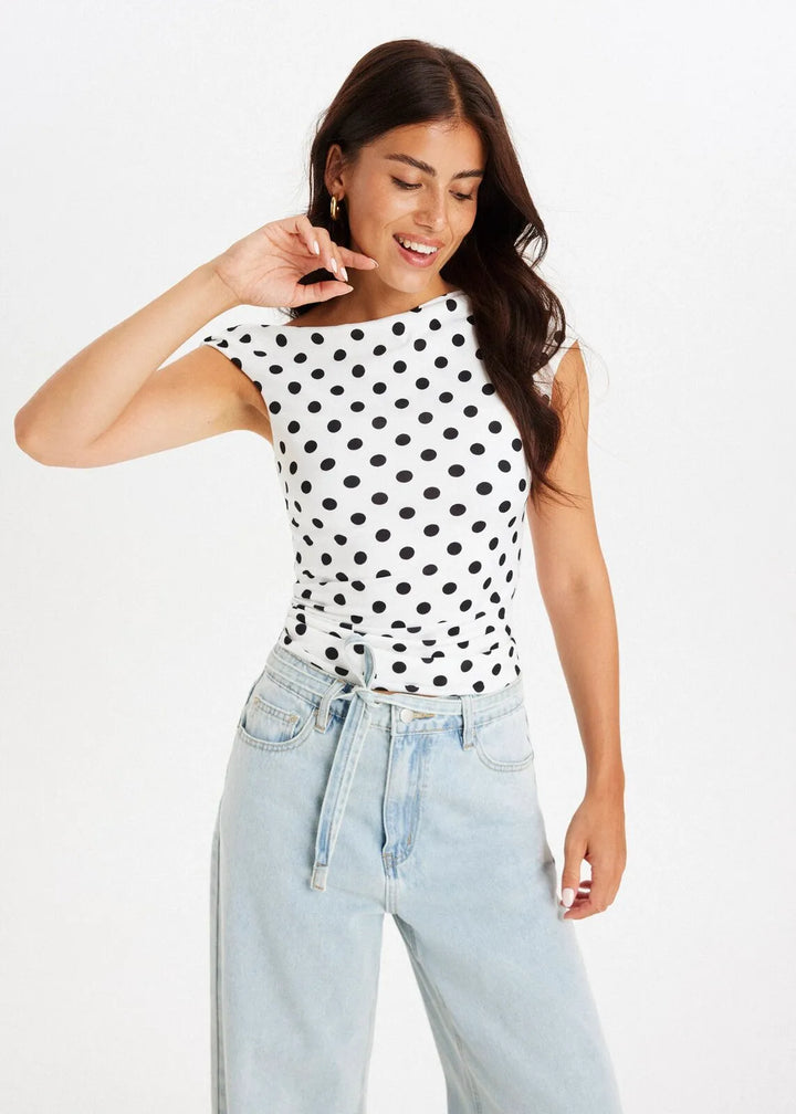 Elara · Haut Asymétrique à Pois