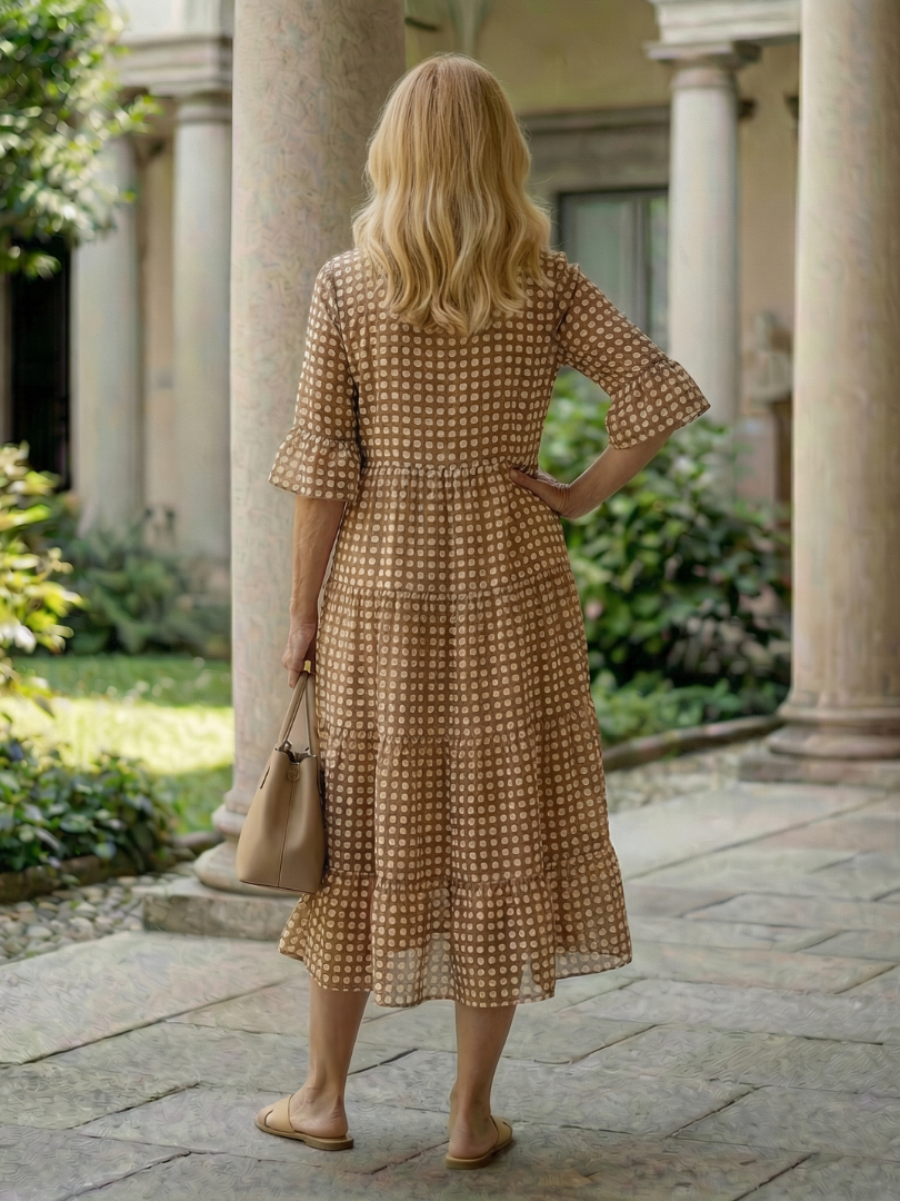Arlo | Robe Midi à Volants à Pois à Manches Courtes