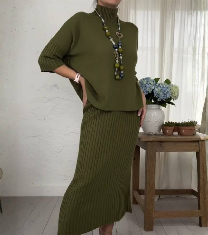 Debora | Ensemble en tricot avec jupe midi côtelée