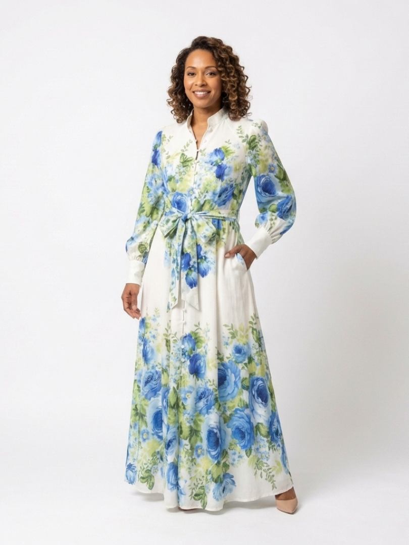 Harper | Robe maxi à manches longues avec boutons et imprimé floral