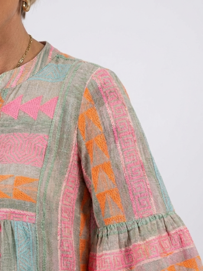 Maelle | Robe à Imprimé Géométrique à Col V, Longueur Genou