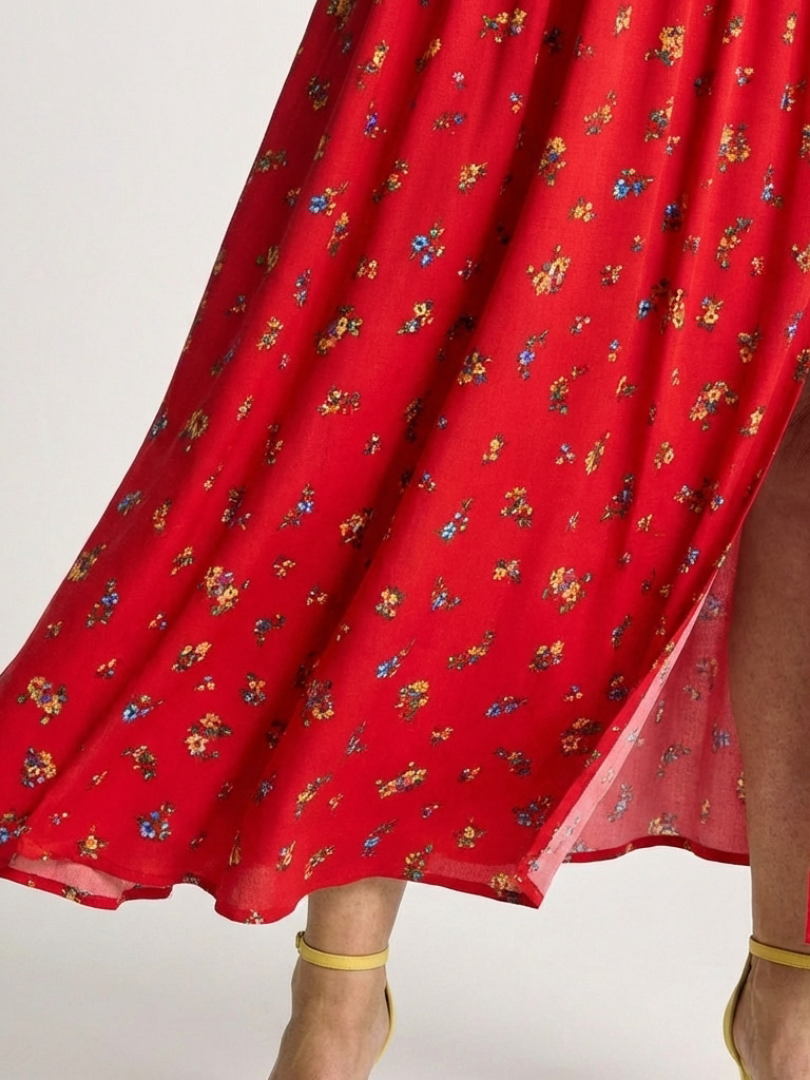 Delphine | Robe Midi à Encolure Carrée avec Manches Bouffantes Florales