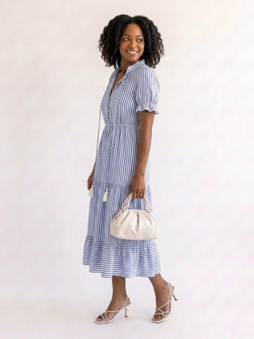 Dakota | Robe midi à manches courtes et rayures