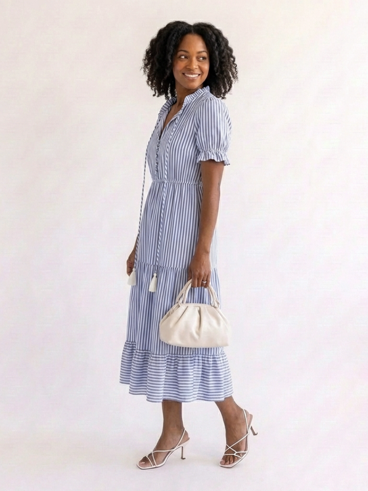 Dakota | Robe midi à manches courtes et rayures