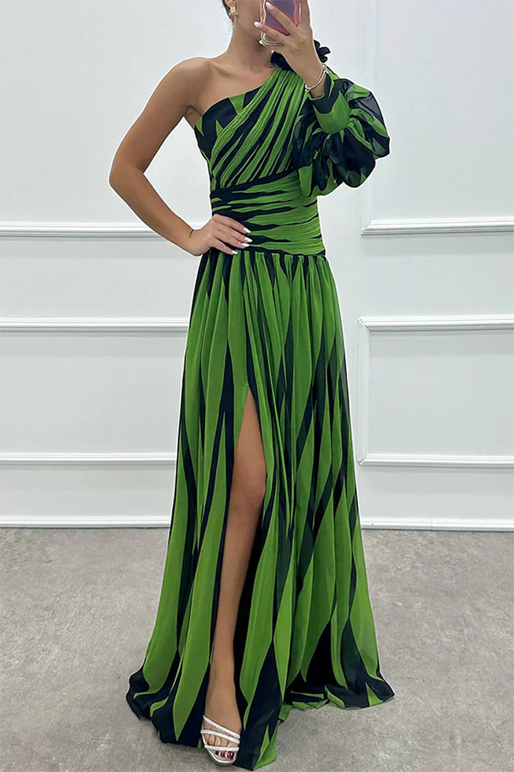 Hazel™ | Robe Maxi Élégante à Rayures avec Épaule Dégagée