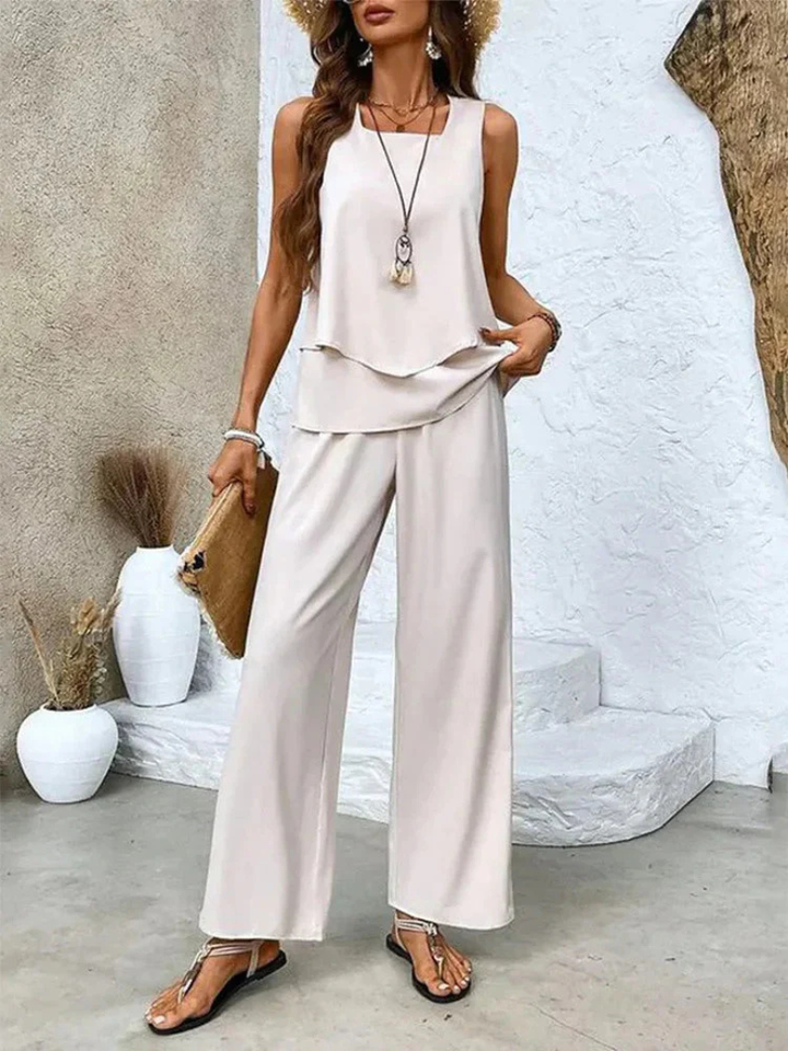 Elara · Ensemble Élégant sans Manches et Pantalon Ample