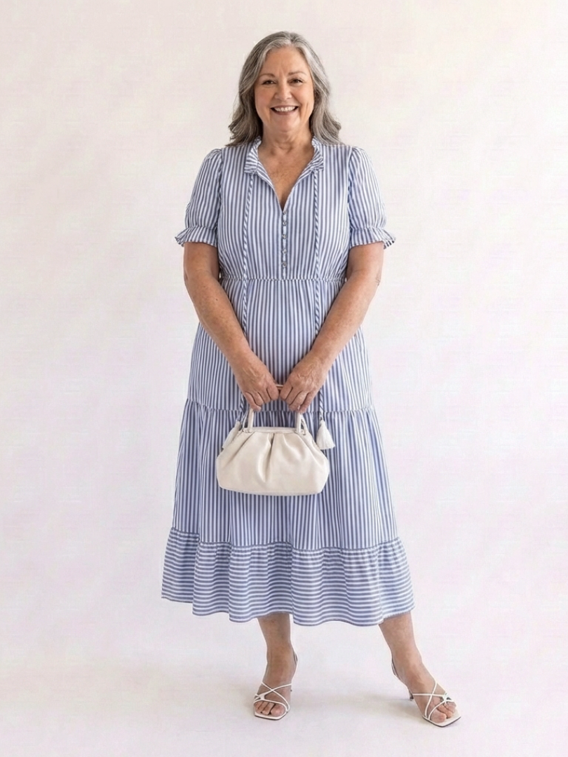 Dakota | Robe midi à manches courtes et rayures