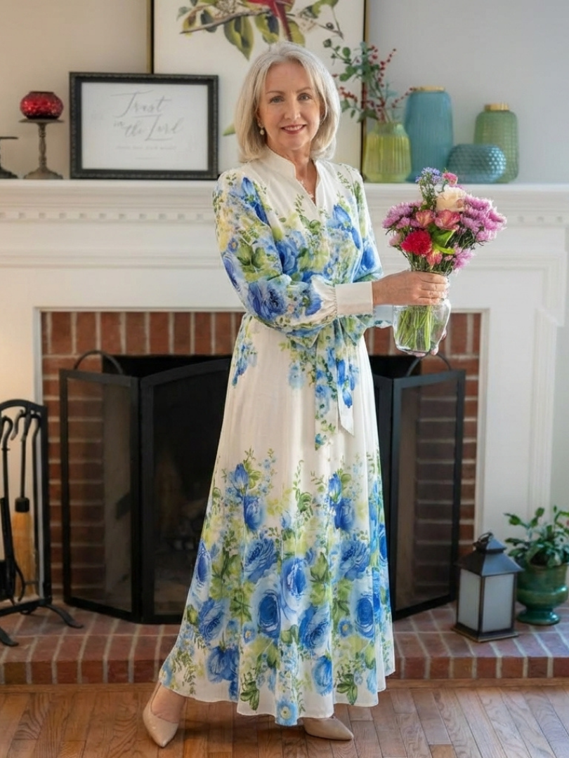 Harper | Robe maxi à manches longues avec boutons et imprimé floral