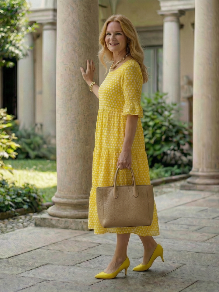Arlo | Robe Midi à Volants à Pois à Manches Courtes