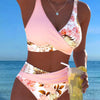 Bikini avec motif floral contrastant et fente