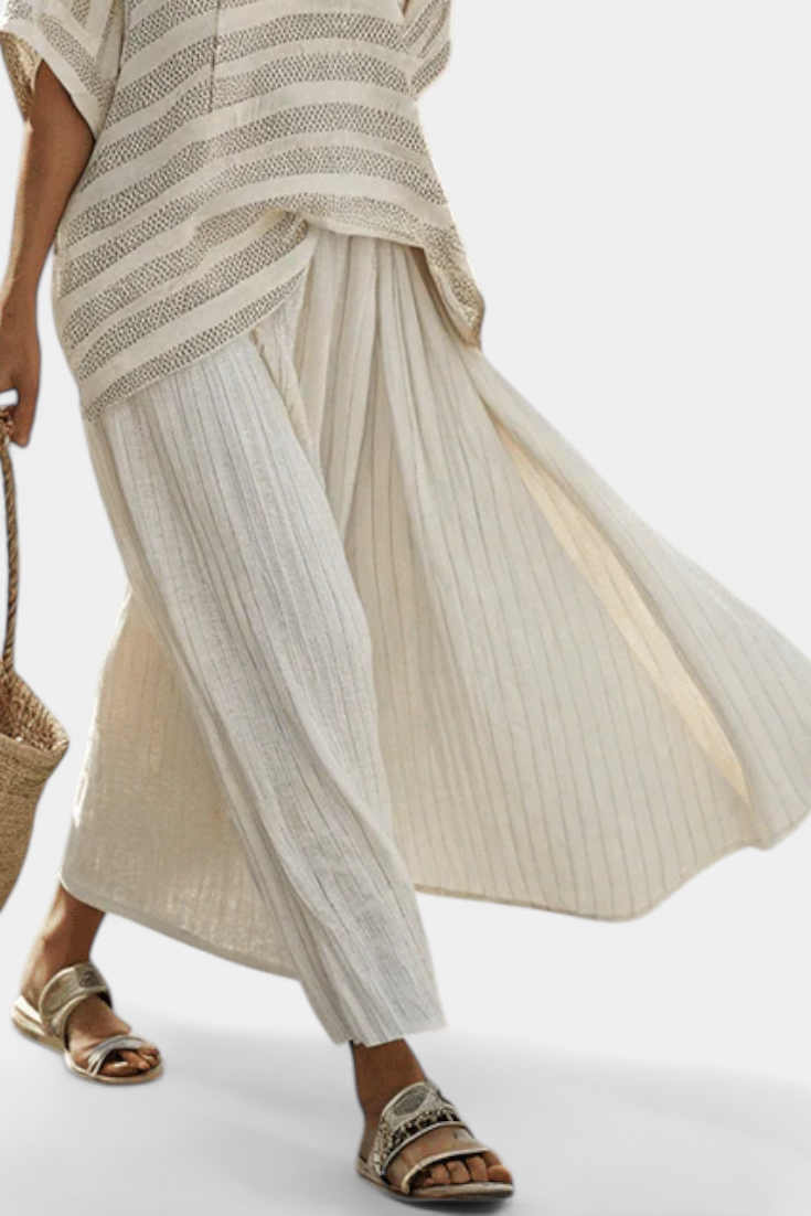 Westlyn | Haut en bambou rayé confortable et pantalon en lin fluide