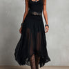Robe Maxi Stretchy Noire Boho Western avec Jupe Transparente